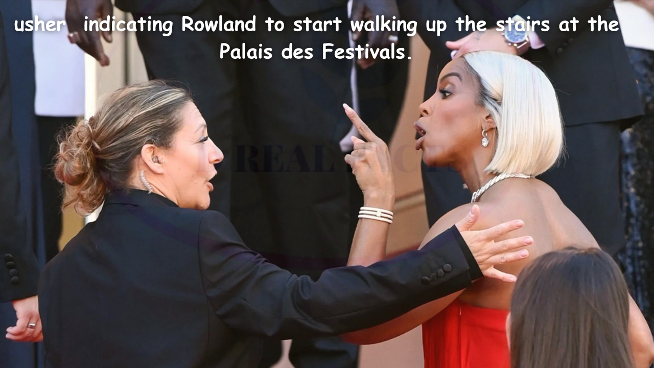 Kelly Rowland clashes with Cannes red carpet usher after being taken upstairs.